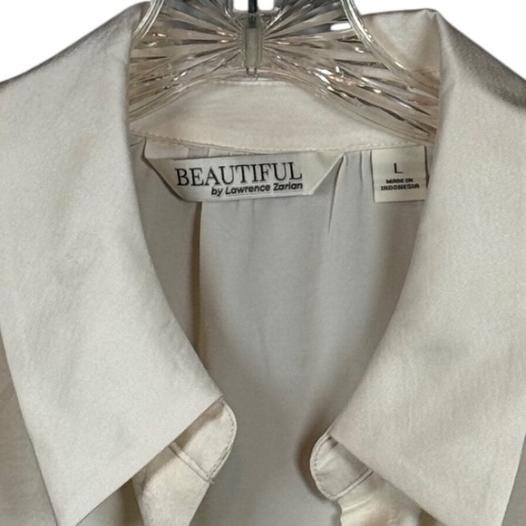BEAUTIFUL by Lawrence Zarlan Short Sleeve Button Down, Silky Shirt, Off White, L - Picture 6 of 8